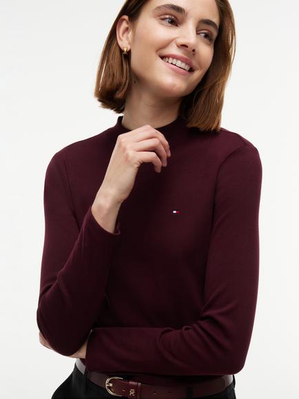 Tommy Hilfiger Slim Mock Neck Long Sleeve T-Shirt, Burgundy - view 2, Burgundy