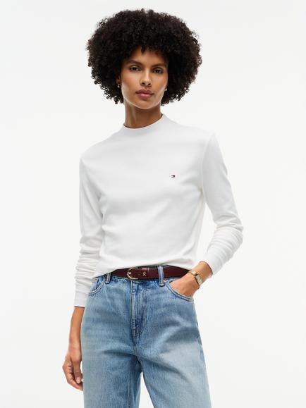 Tommy Hilfiger Slim Mock Neck Long Sleeve T-Shirt, Oatmeal, Oatmeal