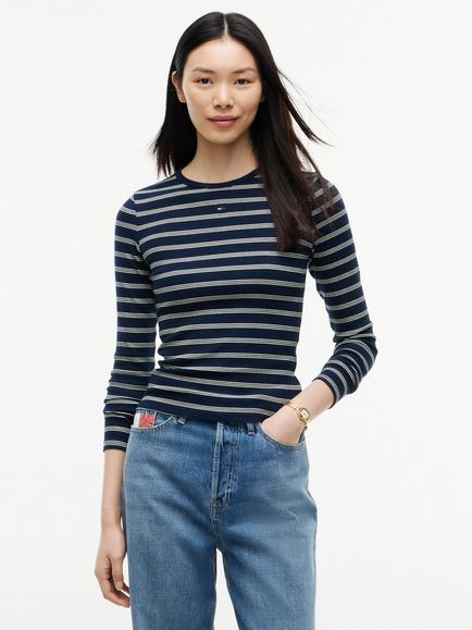 Tommy Hilfiger Striped Slim Ribbed Long Sleeve T-Shirt, Multi, Multi