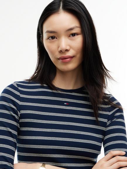 Tommy Hilfiger Striped Slim Ribbed Long Sleeve T-Shirt, Multi - view 2, Multi