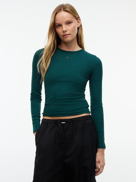 Tommy Hilfiger Slim Ribbed Long Sleeve T-Shirt, Dark Green