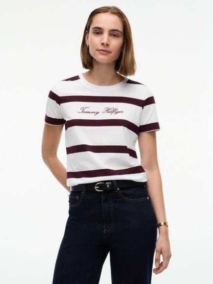 Tommy Hilfiger Cotton Stripe Script Logo T-Shirt, Multi, Multi