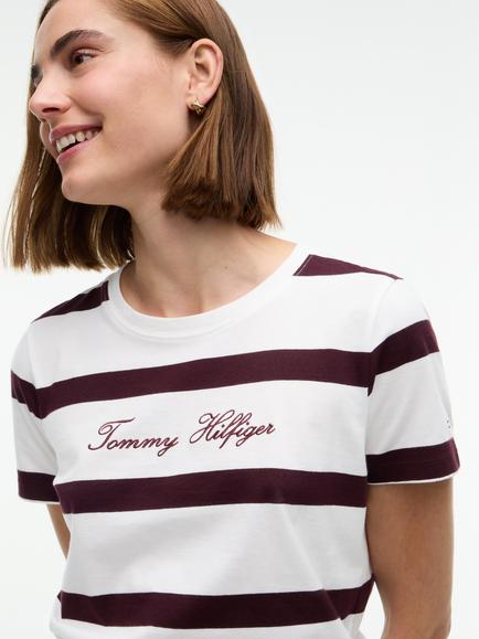 Tommy Hilfiger Cotton Stripe Script Logo T-Shirt, Multi - view 2, Multi