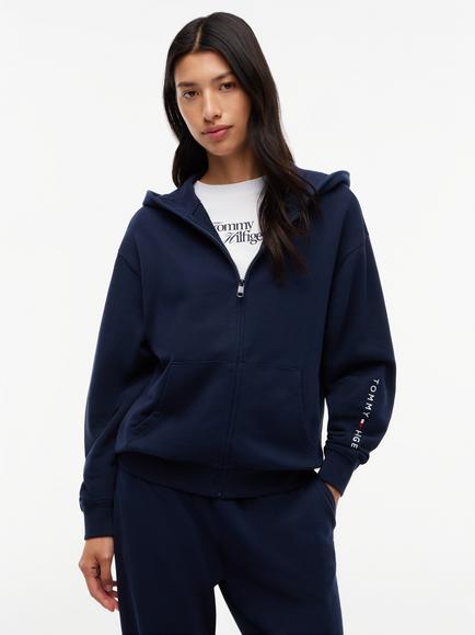 Tommy Hilfiger Essential Terry Relaxed Zip-Through Lounge Hoodie, Blue, Blue