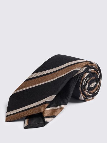 Moss Stripe Wool Silk Blend Tie, Black/Taupe/Brown, Black/Taupe/Brown