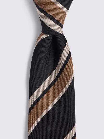 Moss Stripe Wool Silk Blend Tie, Black/Taupe/Brown - view 2, Black/Taupe/Brown