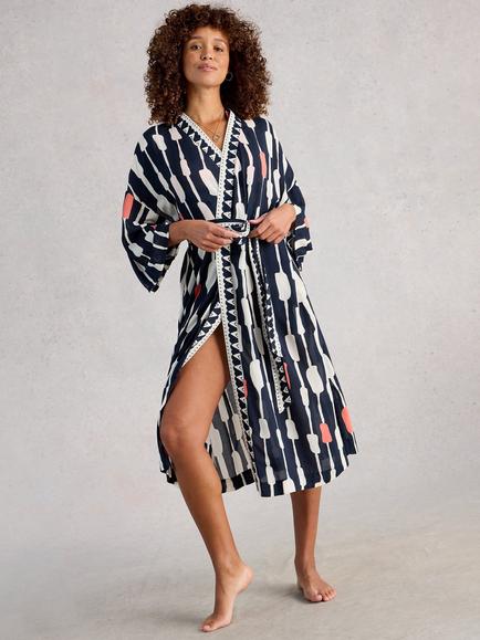 White Stuff Poppy Cover Up Kimono containing TENCEL™ Modal, Navy/Multi, Navy/Multi