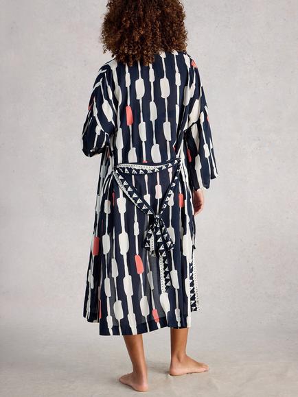 White Stuff Poppy Cover Up Kimono containing TENCEL™ Modal, Navy/Multi - view 2, Navy/Multi