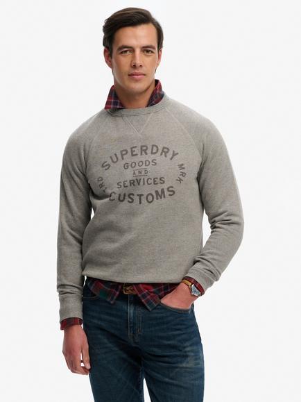 Superdry Merchant Cotton Rich Vintage Print Sweatshirt, Light Charcoal Marl, Light Charcoal Marl