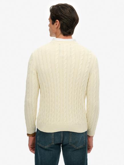 Superdry Cable Knit Crew Neck Cotton Jumper, Ecru - view 2, Ecru