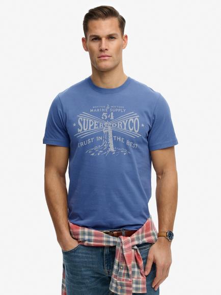 Superdry Lo-Fi Dockside Cotton Logo Crew Neck T-Shirt, Soft Navy, Soft Navy