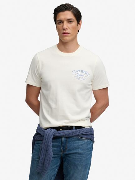 Superdry Lo-Fi Dockside Cotton Logo Crew Neck T-Shirt, Off White, Off White