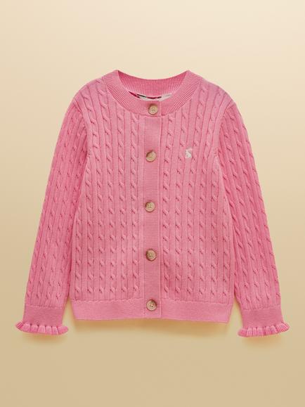 Joules Kids' Cotton Cable Knit Cardigan, Pink, Pink