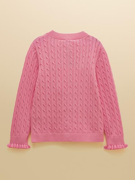 Joules Kids' Cotton Cable Knit Cardigan, Pink - view 2, Pink