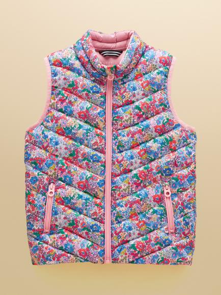 Joules Kids' Crofton Quilted Gilet, Pink, Pink