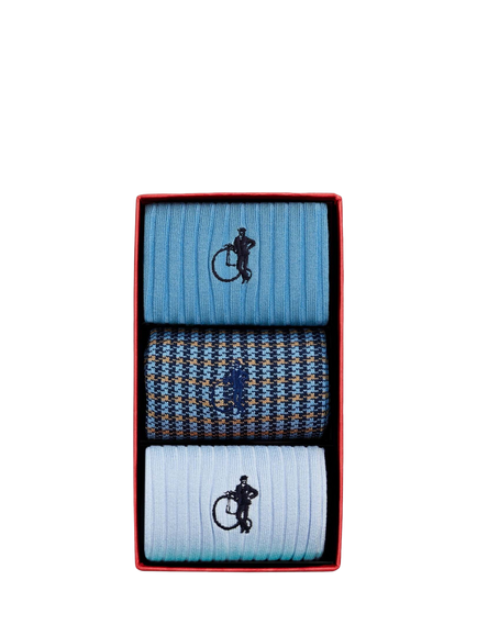 London Sock Company Denim Cotton Blend Socks, Pack of 3, Blue/Multi, Blue/Multi