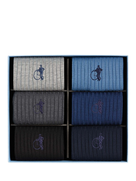London Sock Company Simply Sartorial Cotton Blend Socks, Pack of 6, Blue/Grey, Blue/Grey