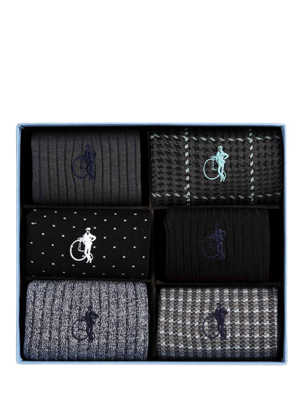 London Sock Company Dash of Class Cotton Blend Socks, Pack of 6, Slate Grey/Black, Slate Grey/Black