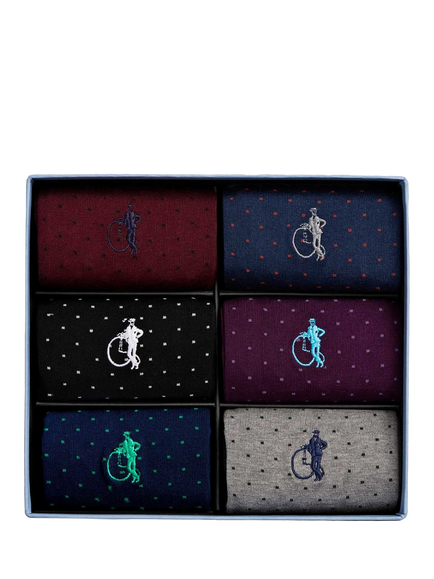 London Sock Company Spot of Style Cotton Blend Socks, Pack of 6, Multi, Multi