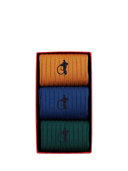 London Sock Company Merino Wool Rich Ribbed Socks Gift Box, Pack of 3, Multi, Multi