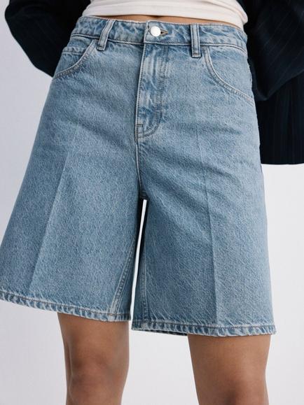 Mango High Rise Bermuda Shorts, Blue, Blue