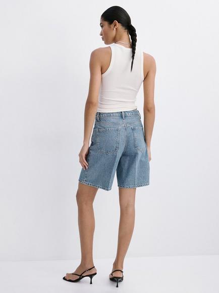 Mango High Rise Bermuda Shorts, Blue - view 2, Blue