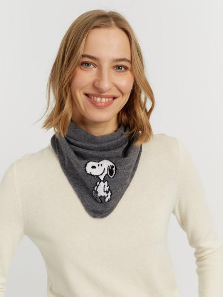 Chinti & Parker Peanuts Wool-Cashmere Snoopy Triangle Scarf - view 2, Grey