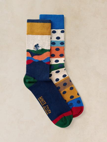 White Stuff Cotton Blend Cycling Ankle Socks, Pack of 2, Navy/Multi, Navy/Multi