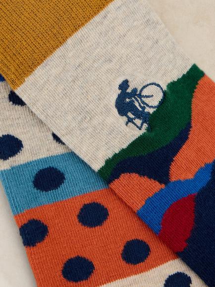 White Stuff Cotton Blend Cycling Ankle Socks, Pack of 2, Navy/Multi - view 2, Navy/Multi