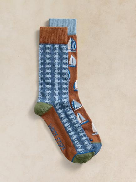 White Stuff Cotton Blend Sailing Ankle Socks, Pack of 2, Dark Chart, Dark Chart