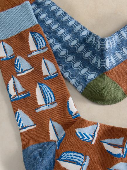 White Stuff Cotton Blend Sailing Ankle Socks, Pack of 2, Dark Chart - view 2, Dark Chart