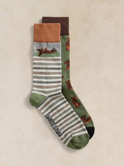 White Stuff Cotton Blend Sausage Dog Ankle Socks, Pack of 2, Green/Multi, Green/Multi