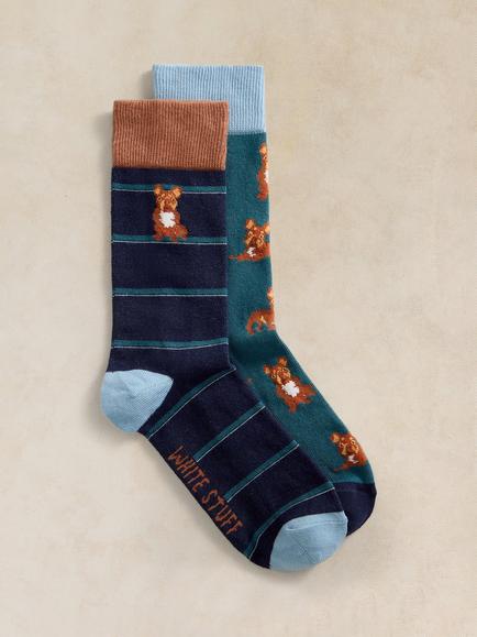 White Stuff Cotton Blend French Bulldog Ankle Socks, Pack of 2, Dark Teal, Dark Teal