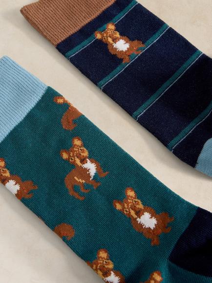 White Stuff Cotton Blend French Bulldog Ankle Socks, Pack of 2, Dark Teal - view 2, Dark Teal