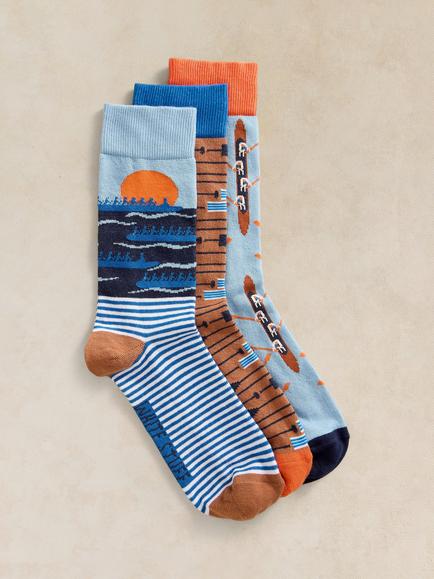 White Stuff Cotton Blend Regatta Ankle Socks, Pack of 3, Light Blue, Light Blue