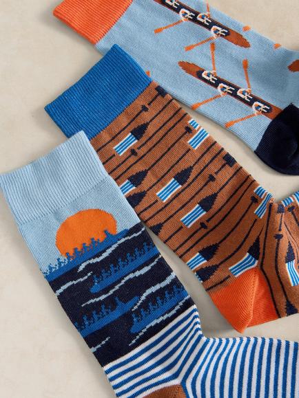 White Stuff Cotton Blend Regatta Ankle Socks, Pack of 3, Light Blue - view 2, Light Blue