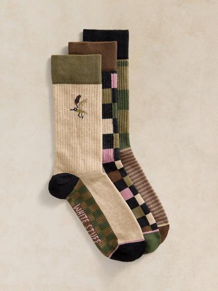 White Stuff Cotton Blend Bird Rib Ankle Socks, Pack of 3, Green/Multi, Green/Multi