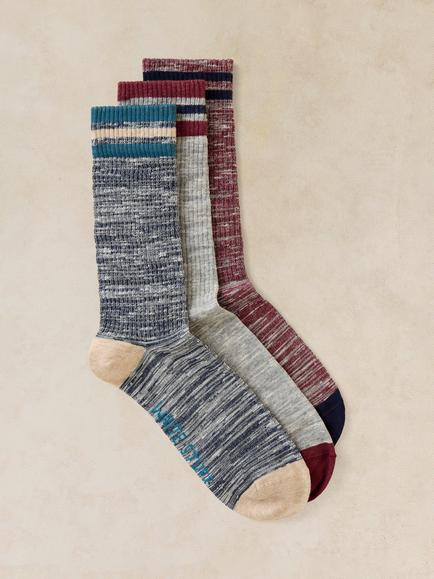 White Stuff Cotton Blend Sport Rib Ankle Socks, Pack of 3, Blue/Multi, Blue/Multi