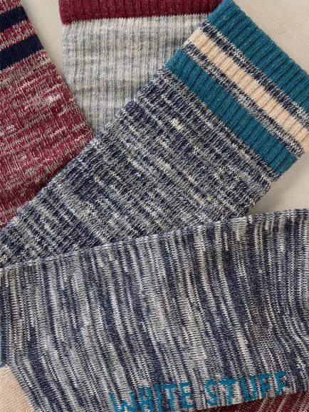 White Stuff Cotton Blend Sport Rib Ankle Socks, Pack of 3, Blue/Multi - view 2, Blue/Multi