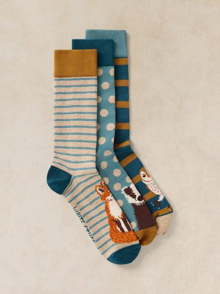 White Stuff Cotton Blend Woodland Ankle Socks, Pack of 3, Natural/Multi, Natural/Multi