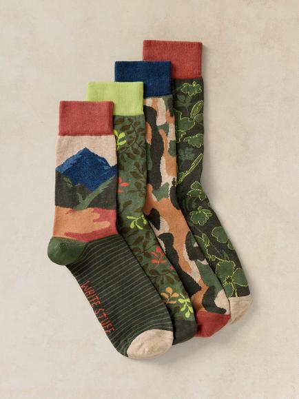White Stuff Cotton Blend Floral Geometric Ankle Socks, Pack of 4, Green/Multi, Green/Multi