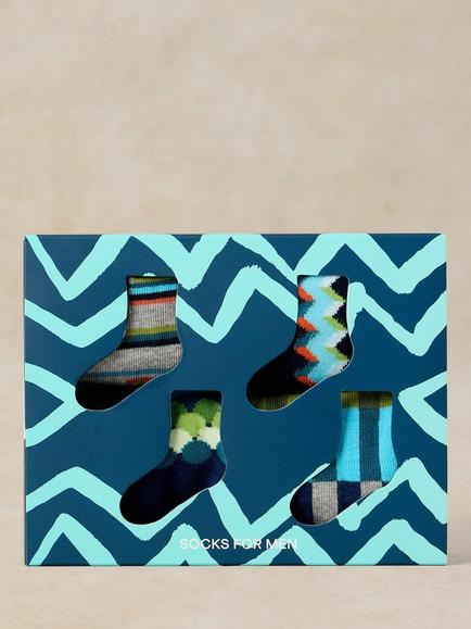 White Stuff Cotton Blend Mixed Geometric Ankle Socks, Pack of 4, Navy/Multi - view 2, Navy/Multi