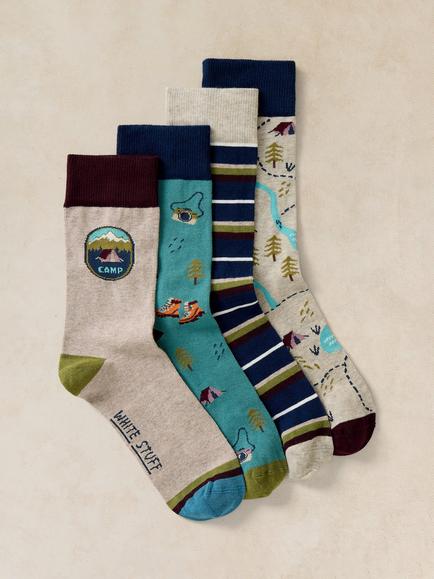 White Stuff Cotton Blend Camping Ankle Socks, Pack of 4, Grey/Multi, Grey/Multi