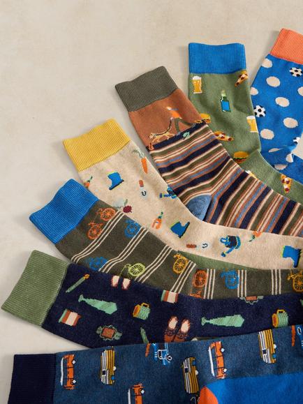 White Stuff Cotton Blend Days of the Week Socks, Pack of 7, Green/Multi - view 2, Green/Multi