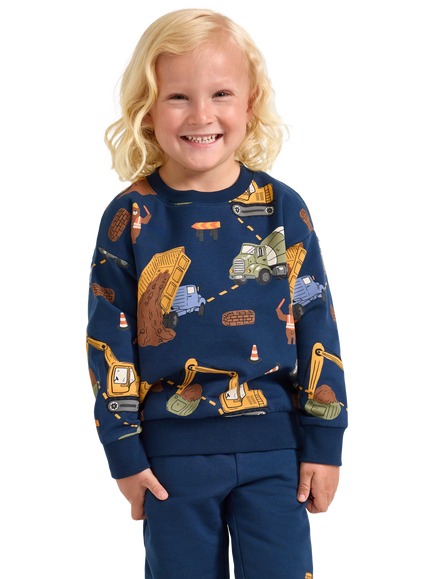 Lindex Kids' Construction Print Sweatshirt, Dark Blue, Dark Blue