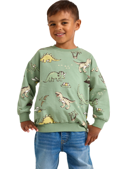 Lindex Kids' Cotton Blend Dinosaur Print Sweatshirt, Light Khaki, Light Khaki