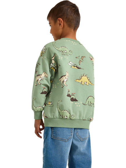 Lindex Kids' Cotton Blend Dinosaur Print Sweatshirt, Light Khaki - view 2, Light Khaki