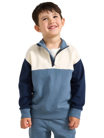 Lindex Kids' Half Zip Colour-Block Sweatshirt, Dark Dusty Blue, Dark Dusty Blue