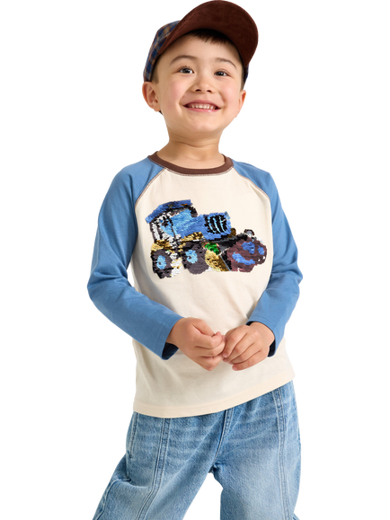 Lindex Kids' Long Sleeve Reversible Sequin T-Shirt, Light Beige, Light Beige