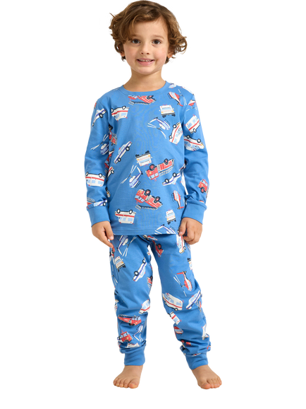 Lindex Kids' Long Sleeve Printed Cotton Pyjama Set, Dusty Blue, Dusty Blue
